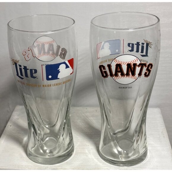 San Francisco Giants Miller Lite Beer Pint Glass 7" MLB Baseball 2015 Set of 2 - Picture 2 of 6